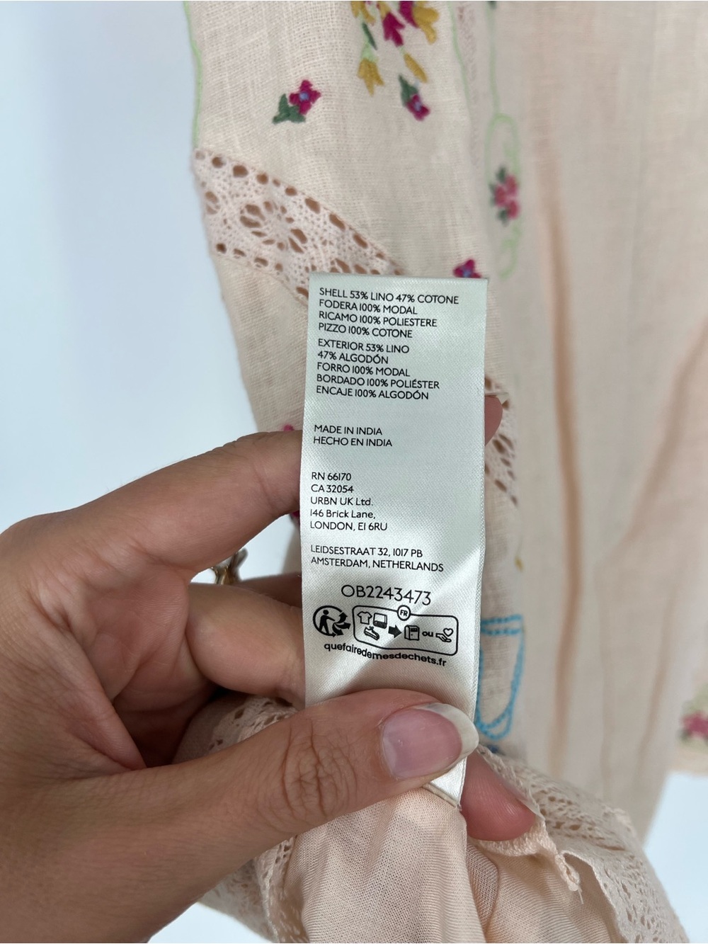 Anthropologie Pink Floral Embroidered Linen Blend V Neck Mini Dress 6 NWOT - Picture 11 of 11